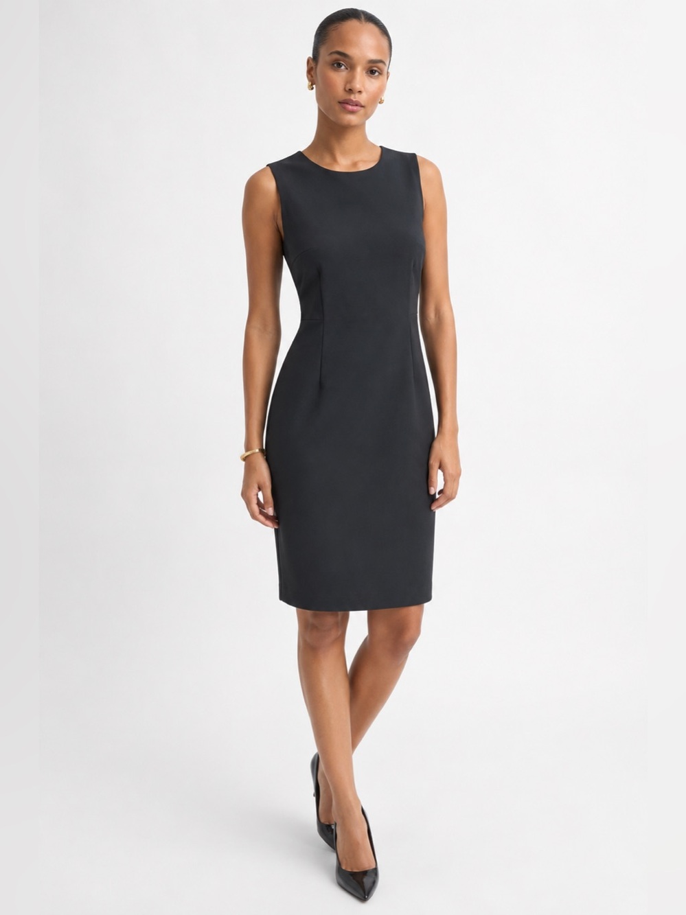 BOSS Virgin Wool Stretchy Sleeveless Black Sheath Classic Professional Luxury